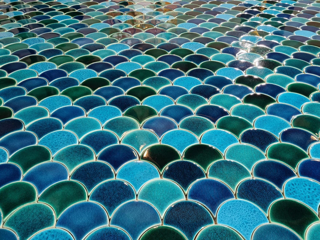 Fish Scale Tiles - Marlin - Ceramic Mermaid Tiles in Fish Scale Pattern - 48 Pieces (0.3 m2), 12 x 10.5 cm, Glossy
