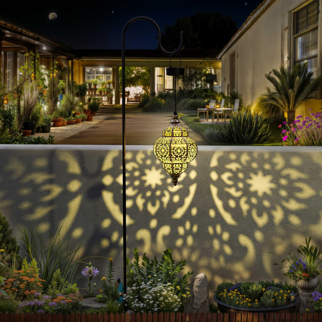 Hanging Solar Lights Outdoor Garden Decor Solar Lantern Waterproof Plastic Moroccan Outdoor Decorations Pathway Yard