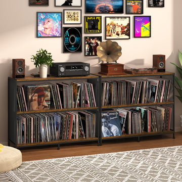 3-Tier Vinyl Record Storage: Vintage Player Table with Spacious Storage - Up to 450 Records, Turntable Stand with