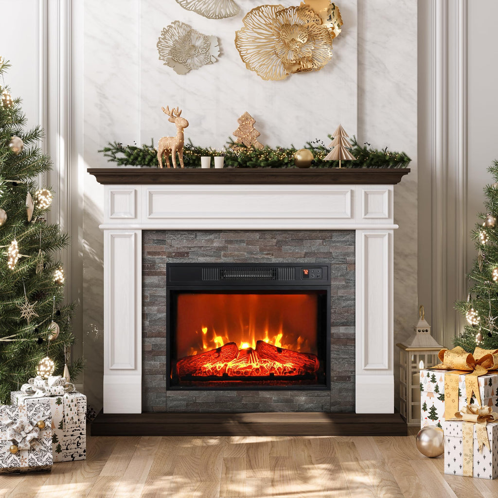 44 Inches Electric Fireplace with Mantel, Freestanding Wood Stove Heater, Realistic 3D Dancing Flame Effect and