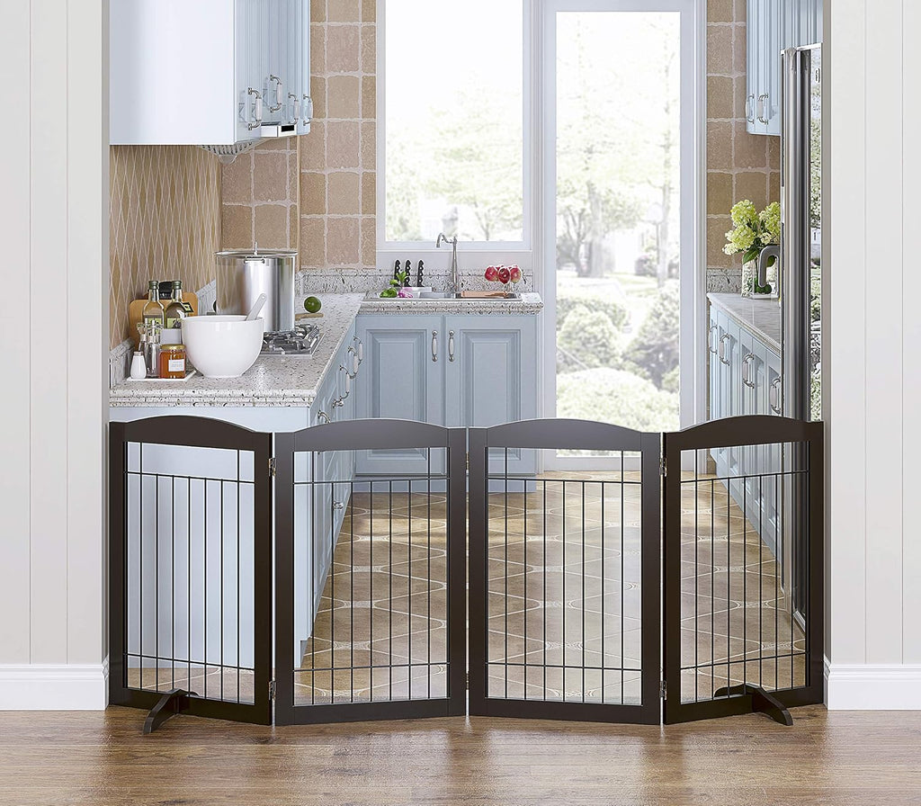Free Standing Foldable Metal Pet Gate for Dog, 80" Extra Wide 30" H