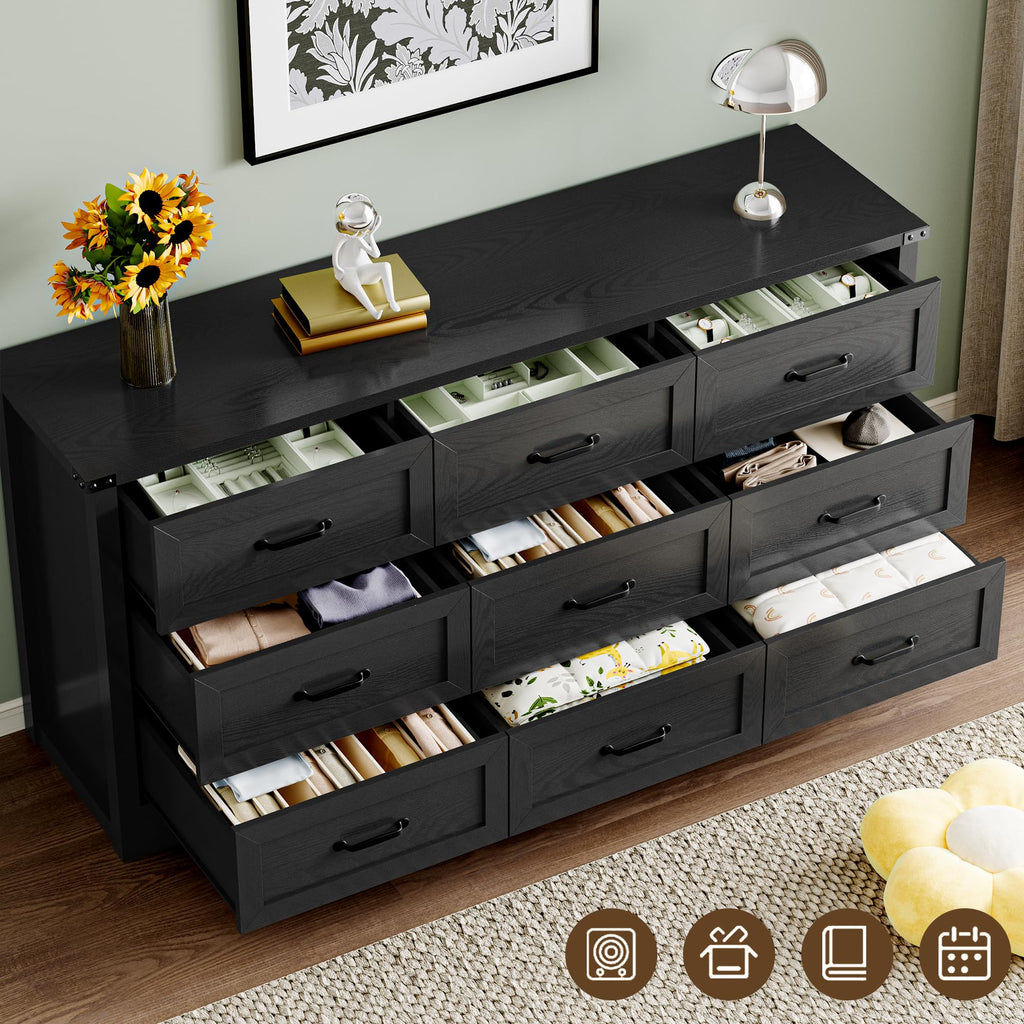 9-Drawer Dresser, Modern Wooden Chest of Drawers with Metal Handles, Anti-Tipping Design, Sturdy and Stable Storage