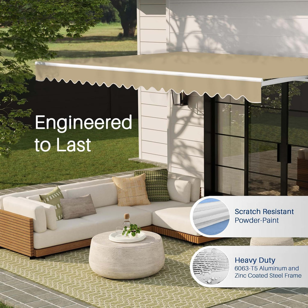 Electric Patio Awning Caribbean White Frame 12x10 Sand Beige | Retractable sunshade for decks and balconies