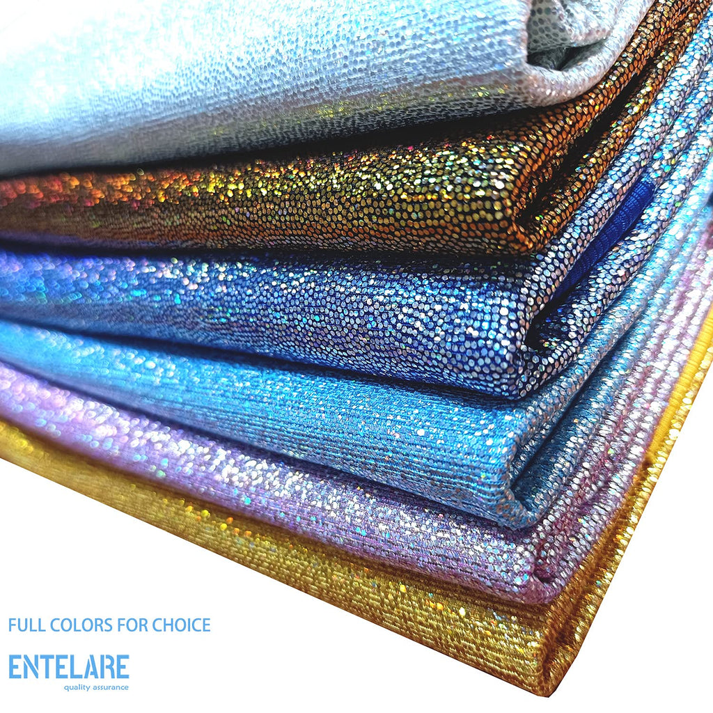 Shattered Glass Hologram Fabric By The Yard Width 58Inches (Blue/Silver 1yard)
