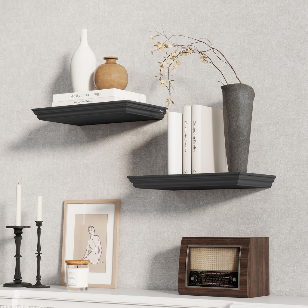 Floating Shelves, Black, 16 Inch Long, 9.3 Inch Deep, 2 Pack