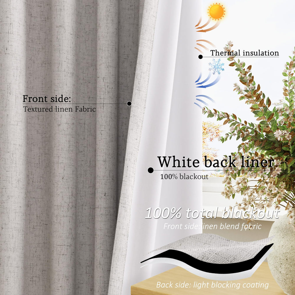 Silver Linen Grommet Blackout Curtains 84 Inches Long