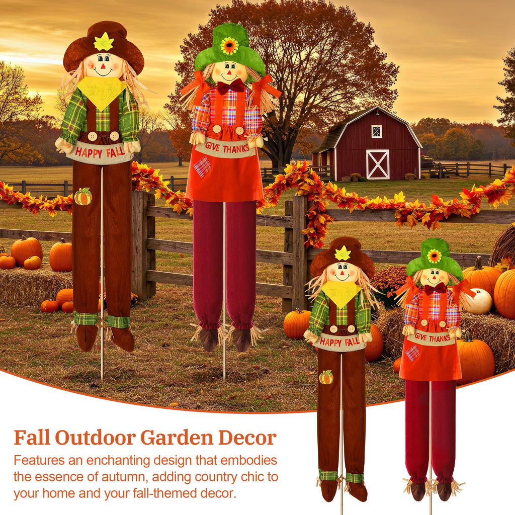 2 Pack Fall Scarecrow Outdoor Decorations, Plaid, Cute, 60''