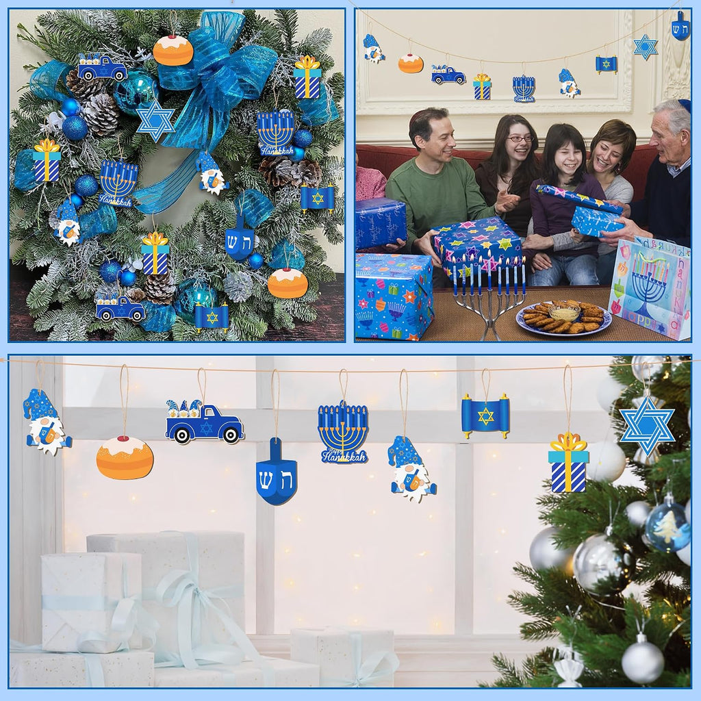 Double-Side Hanukkah Tree Ornaments Chanukah Ornaments Jewish Dreidel Star of David Hanukkah Decorations - Set of 24