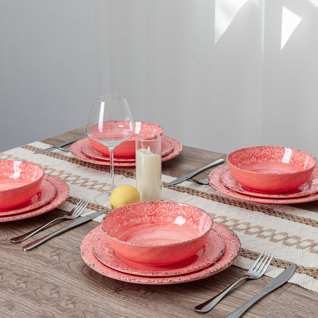 Farmhouse Rustic Melamine Dinnerware Set, 12 piece Service for 4