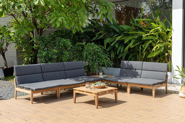 Certified Teak Wood| Durable and Ideal for Outdoors Grosseto 7-Piece Patio Sectional Set, Black