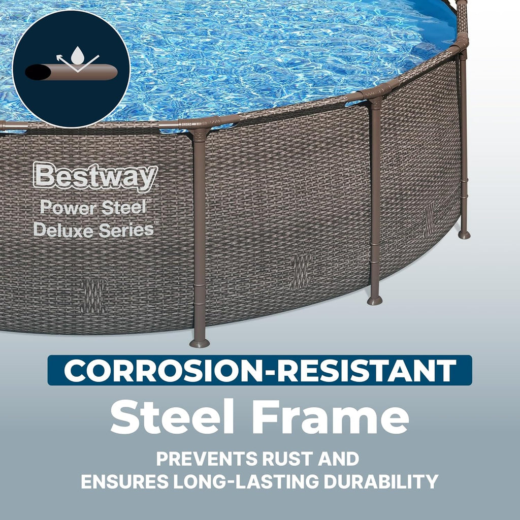Power Steel 14' x 42" Above Ground Pool, Round Metal Frame Outdoor Swimming Pool Set with Filter Pump, Ladder, and