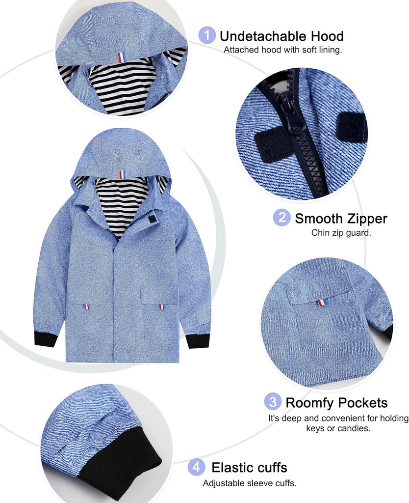 Boys Girls Waterproof Hooded Jackets Cotton Lined Rain Jackets