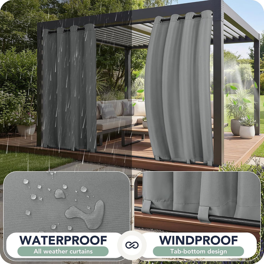 Gazebo Curtains Outdoor Waterproof 6 Panels, Porch Sun Shade | Weatherproof & Privacy, Windproof Outside Drapes