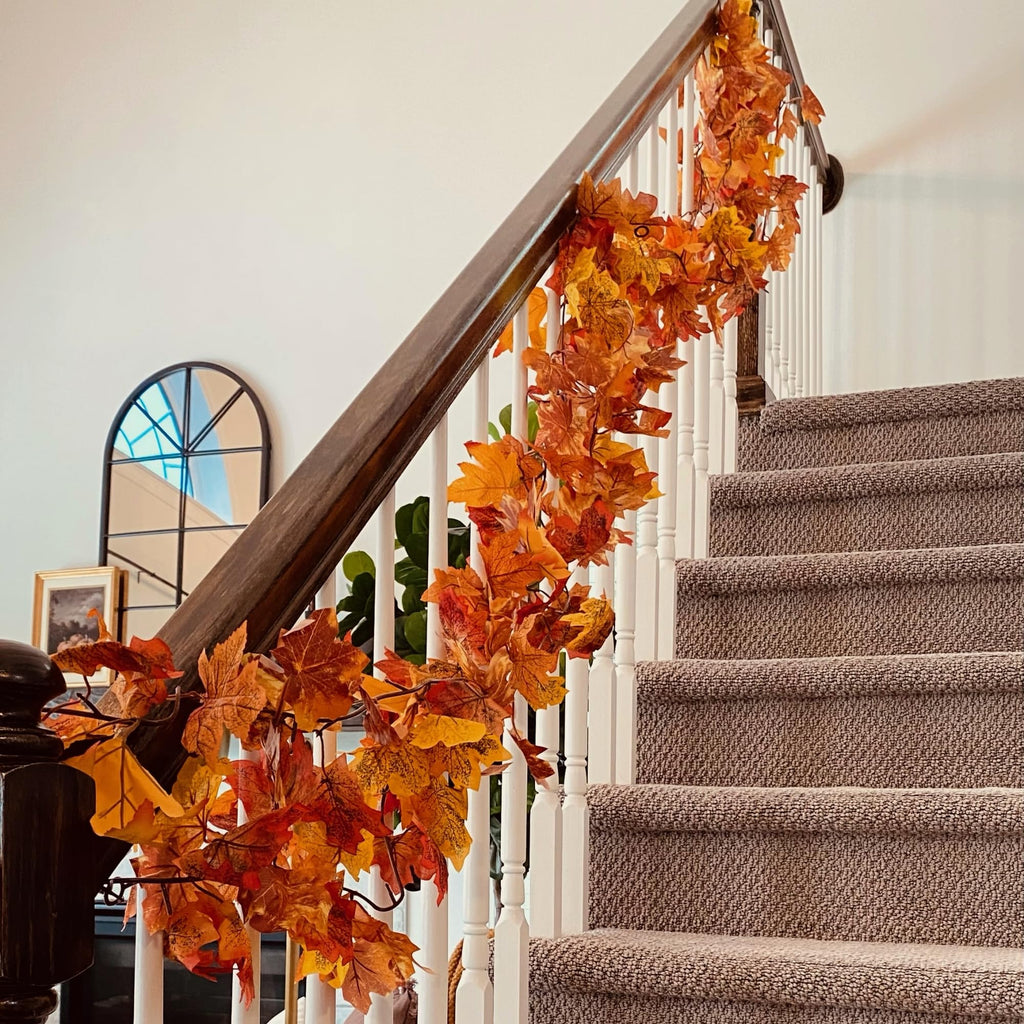 12 Pack Fall Leaf Garland, 5.9Ft Artificial Maple Leaf Garland Fall Leaves Autumn Hanging Vines Maple Leaves