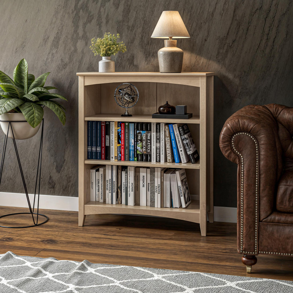 Shaker Style 3 Shelf Bookcase/Solid Wood / 36" High/Adjustable Shelving/Closed Back/Display Bookshelf, Light Oak