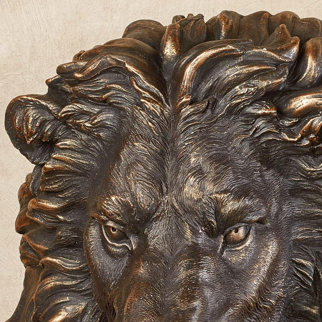 Power and Presence Lion Head Wall Sculpture, Aged Bronze