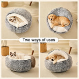 Calming Dog & Cat Cave Bed With Hooded Cover, Removable Washable Round for Small Medium Pets