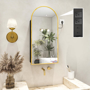 20"x34" Medicine Cabinet Mirror with Power Outlet, Surface Mount