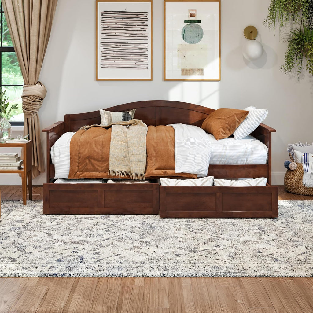 Acadia Twin Wood Daybed with 2 Storage Drawers, Walnut
