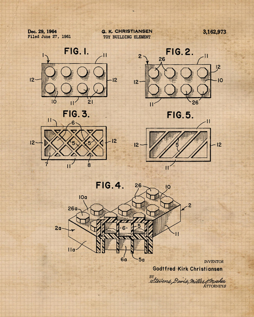 Classic Interlocking Figure Patent Prints, 6 (8x10) Unframed Photos