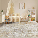 Washable 10x14 Area Rug for Living Room: Modern Abstract Neutral Large Soft Thin Rugs - Non Slip Ind