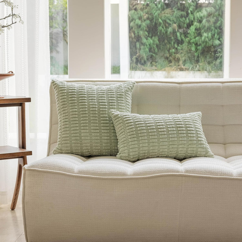 Summer Pillow Covers 26x26 Boho Sage Green Euro Shams Corduroy Throw Pillow Covers for Plush Patio Living Room Sofa