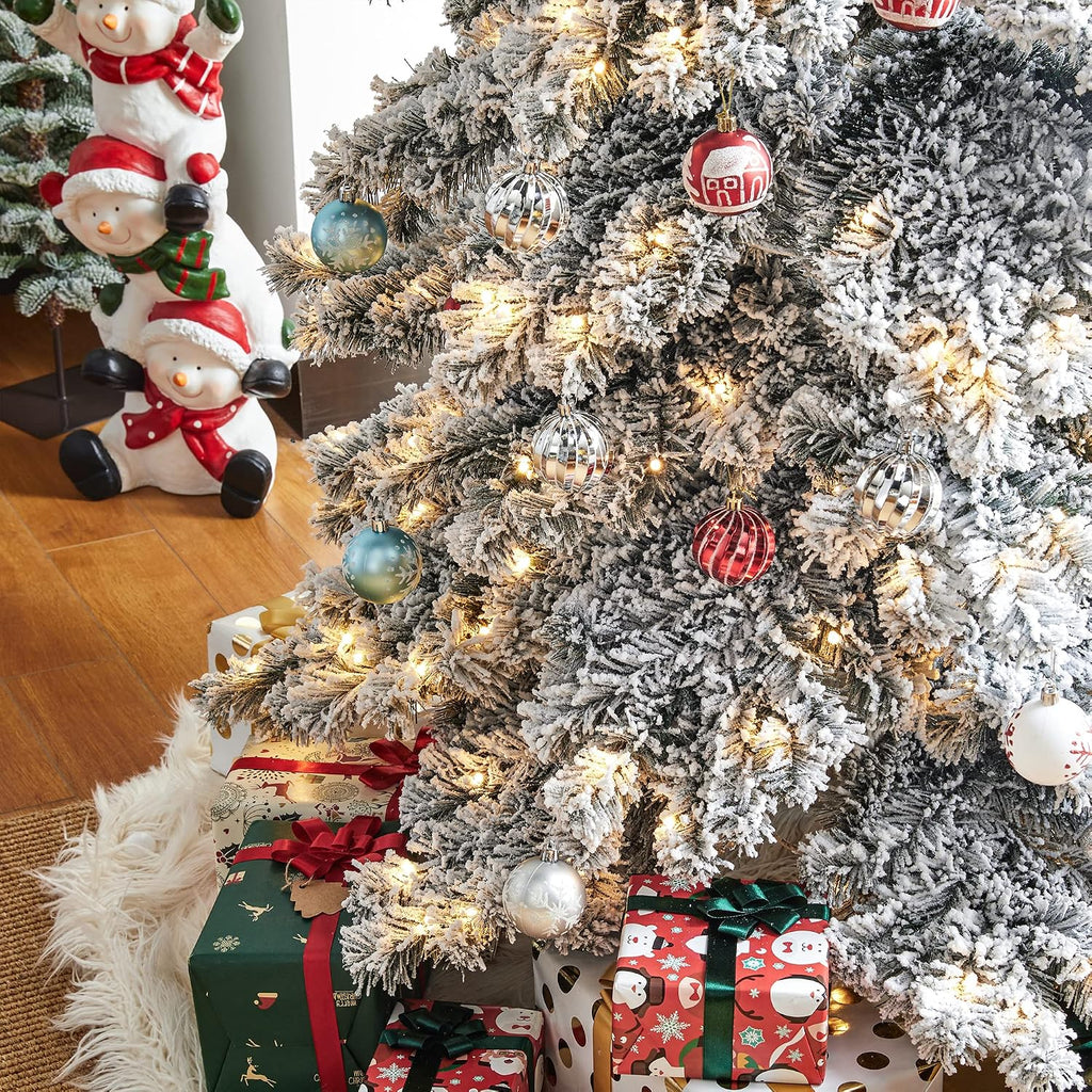 Flocked Christmas Tree PreLit Artificial Tree with 500 Warm White Lights Slim Elegant Snowfall Layered Spruce
