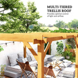 20' x 10' Outdoor Pergola, Wood Gazebo Grape Trellis with Stable Structure and Concrete Anchors for Climbing Plant