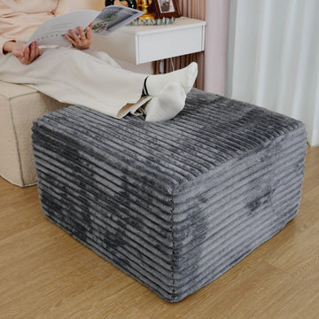 25.6" Corduroy Ottoman, Plush Upholstered Ottoman for Couch, Memory Foam Compressed Sofa in A Box No Assembly