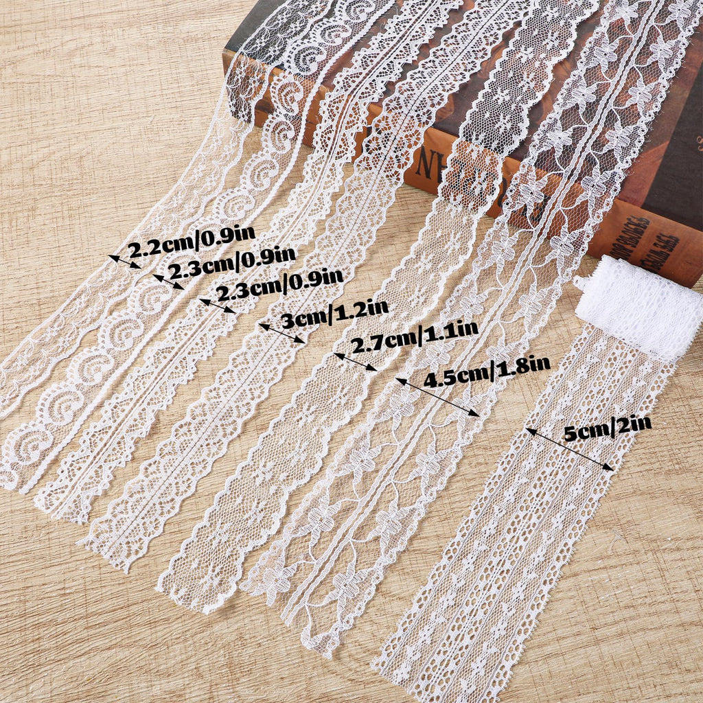 14 Rolls 46 Yards White Lace Ribbon 0.5 to 2.3 inch Vintage Cotton Crochet Trim with Scalloped Edge Lace Trim Sewing