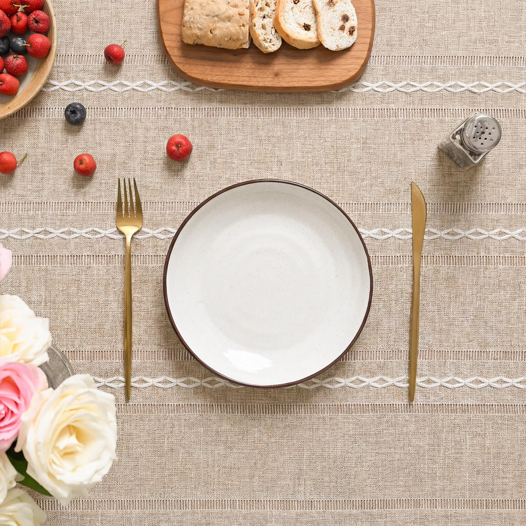 Light Coffee Round Tablecloth, 60×60 Inch, Farmhouse Style