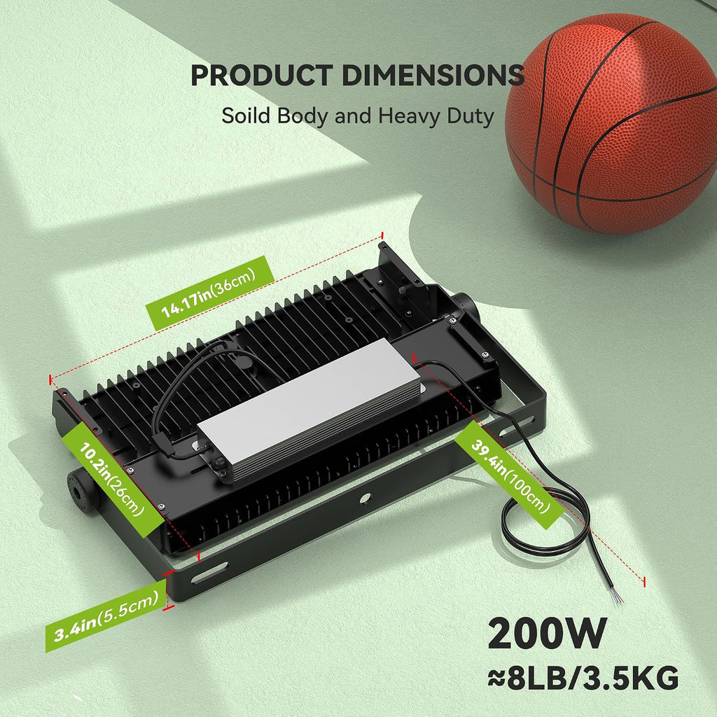Pro 6 Series 200W 30,000LM LED Flood Light Outdoor, ETL Certified, 100V-277V, 5000K Daylight, IP66 Waterproof