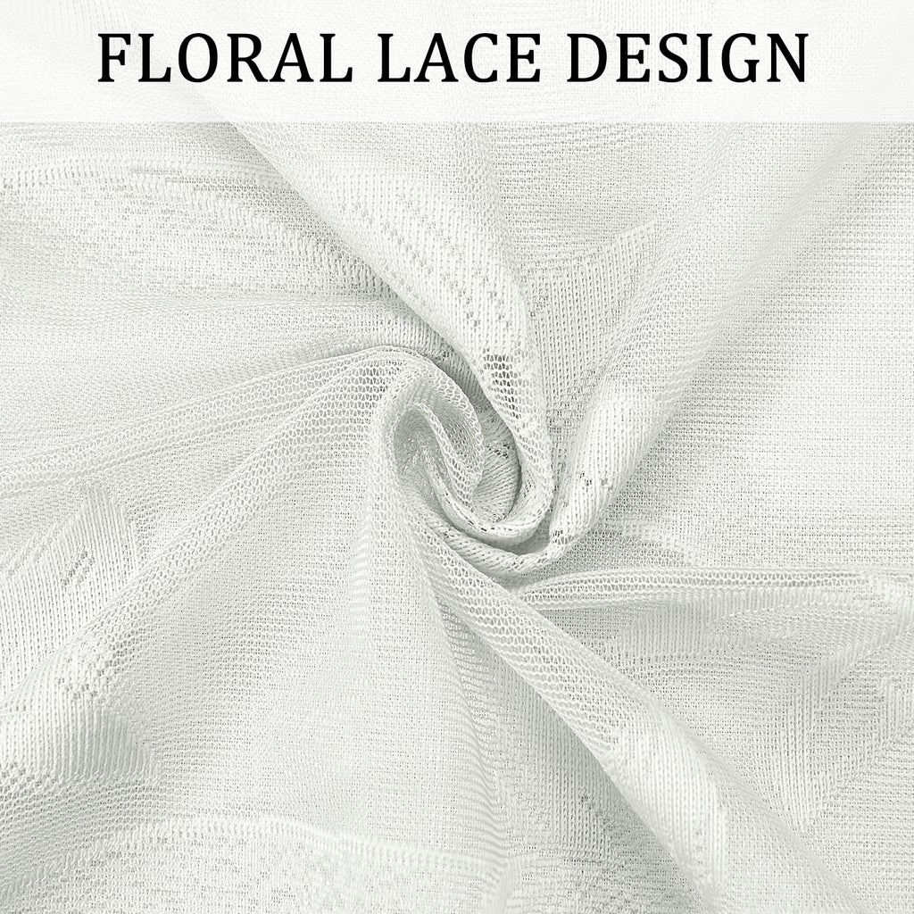 2 Pack Floral Lace Small Short Sheer Curtains - Light flitering Transparent Rod Pocket Half Window Sheer Curtains for