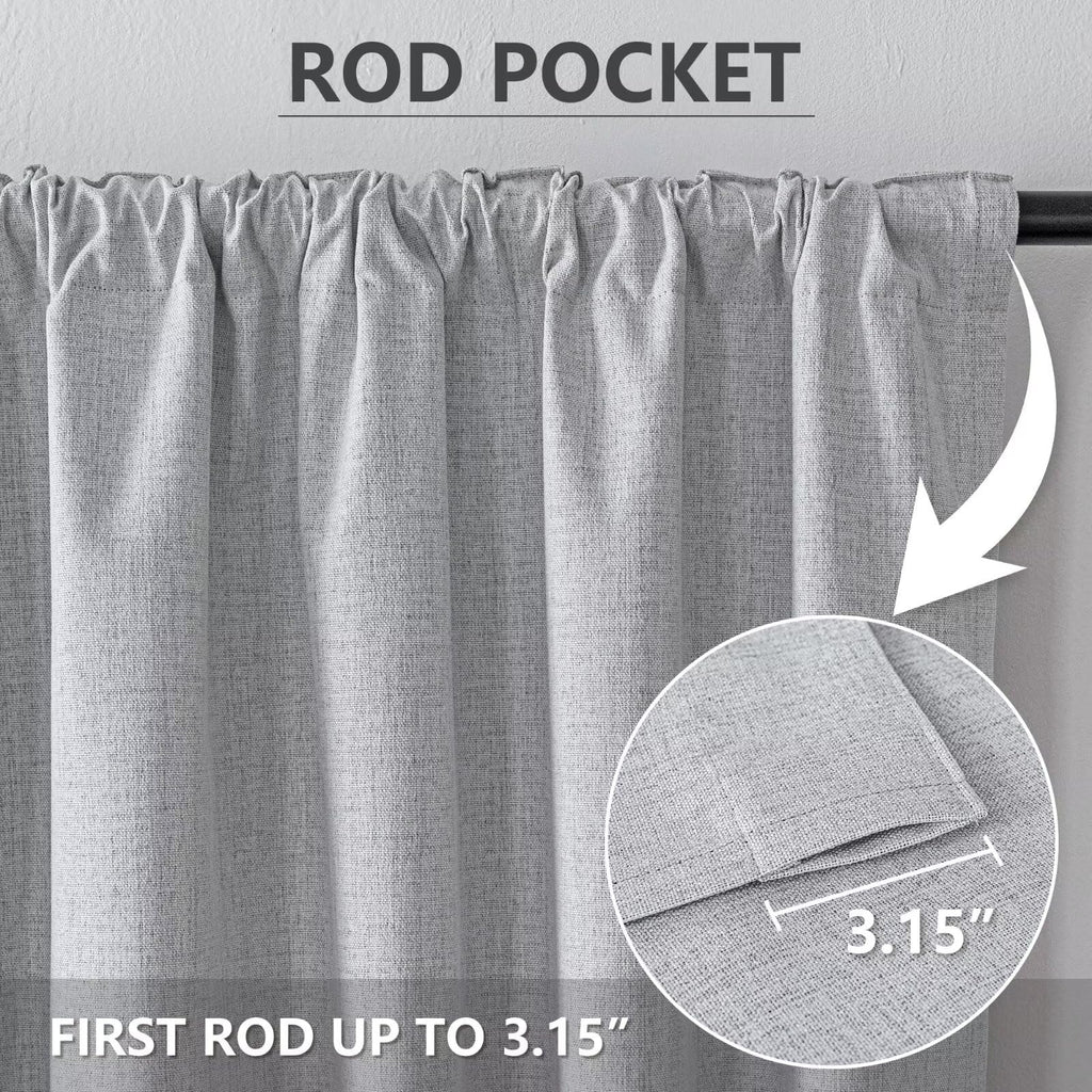 100% Blackout Curtains 96 inch Length Faux Linen (W37 x L96, White)