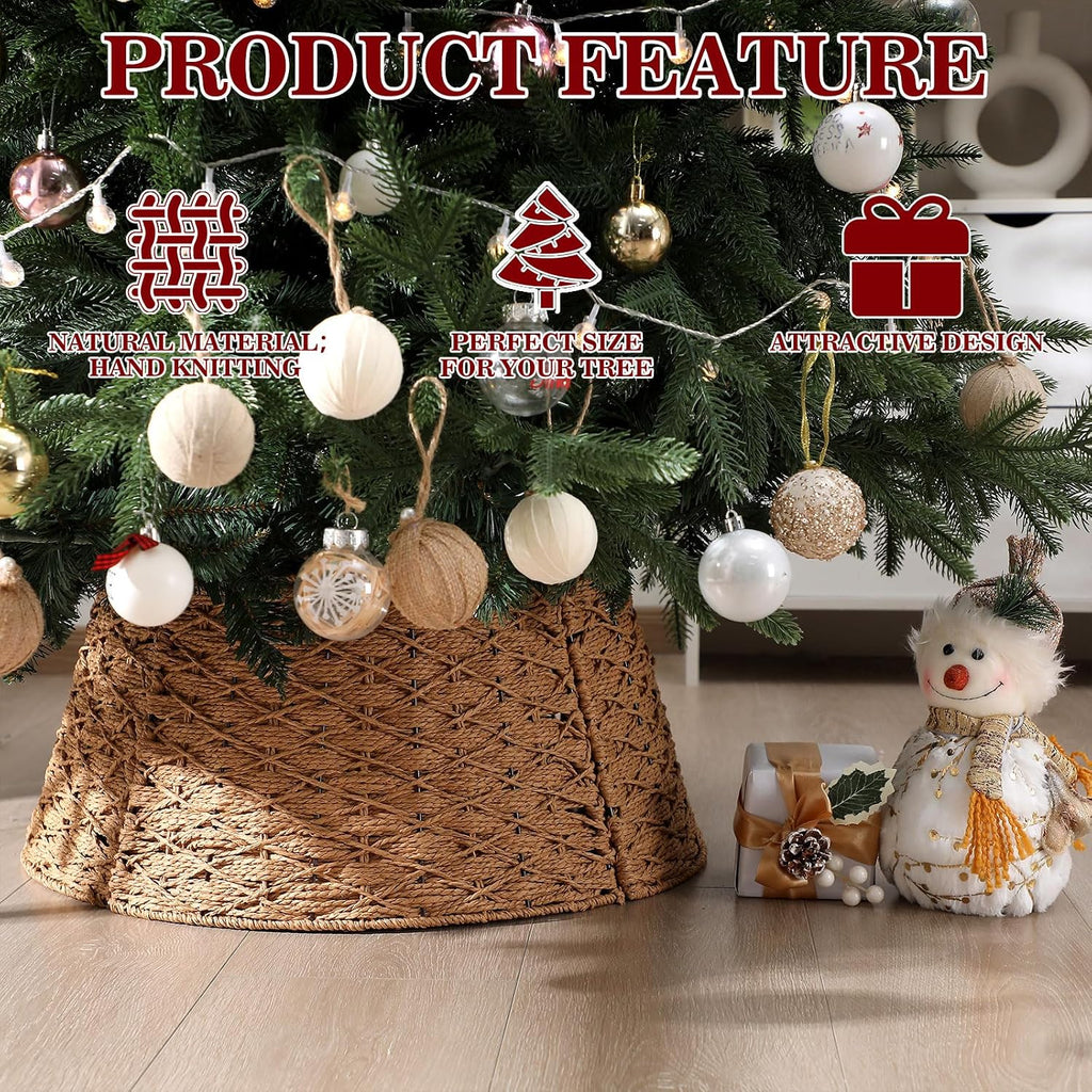 24 Inch Woven Rattan Christmas Tree Collar, Khaki