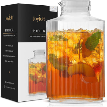 68oz Glass Pitcher with Lid (2 Lids), Rectangle Beverage Serveware and Storage Container for Cold Drinks and Liquids