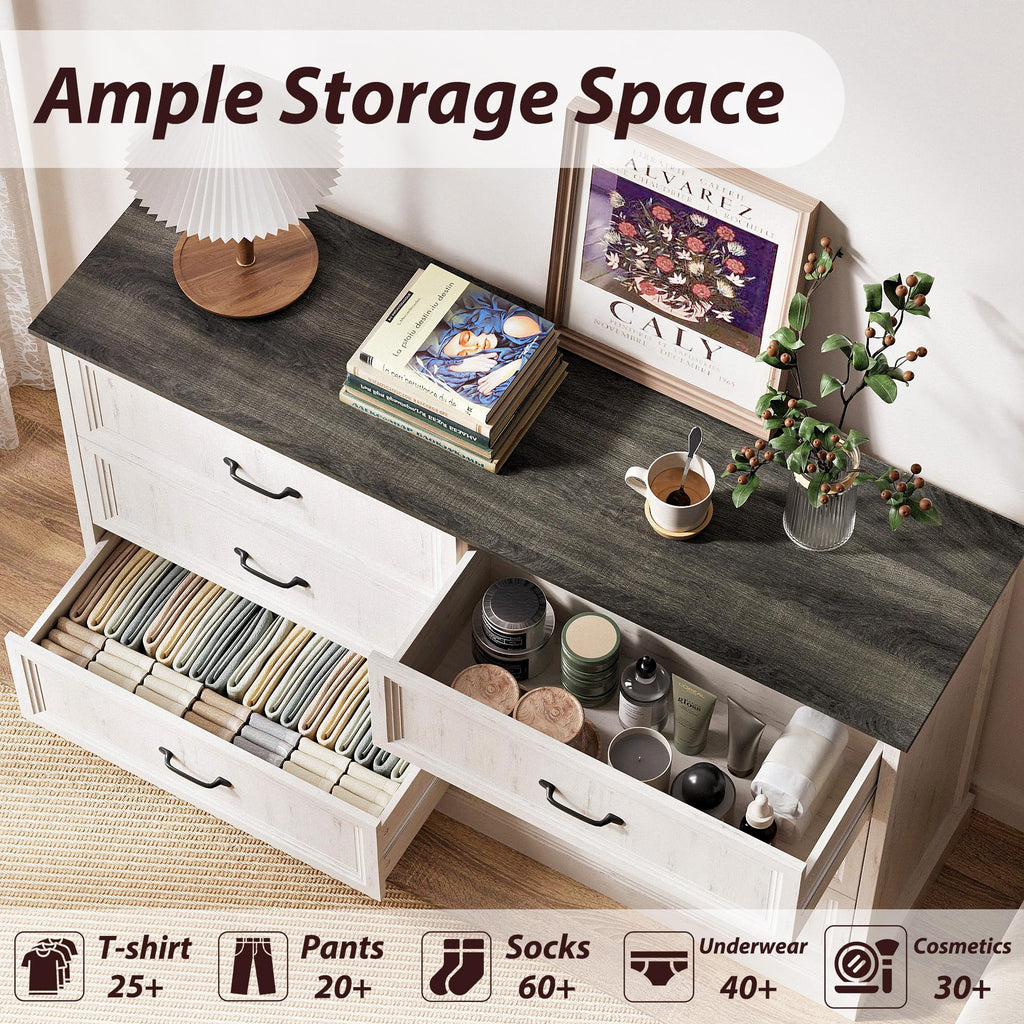 3 Pcs Farmhouse and Nightstand Sets, 6 Drawer & Nightstand Set of 2, Rustic Wooden Chest of Drawers Wide Storage