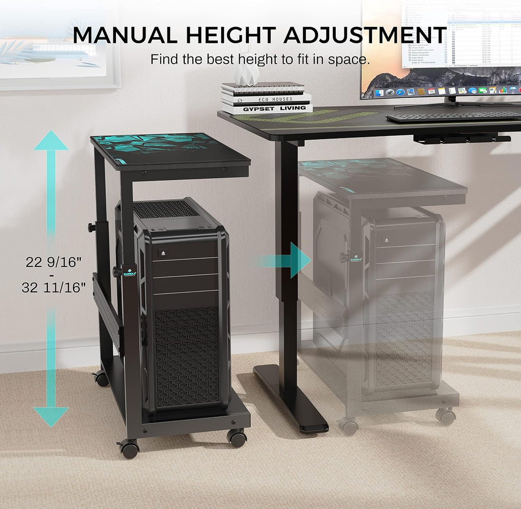 60 inch Gaming Desk with Height Adjustable Computer Tower Stand, 60 Inch Computer Desk, Large Home Office Curved Desk