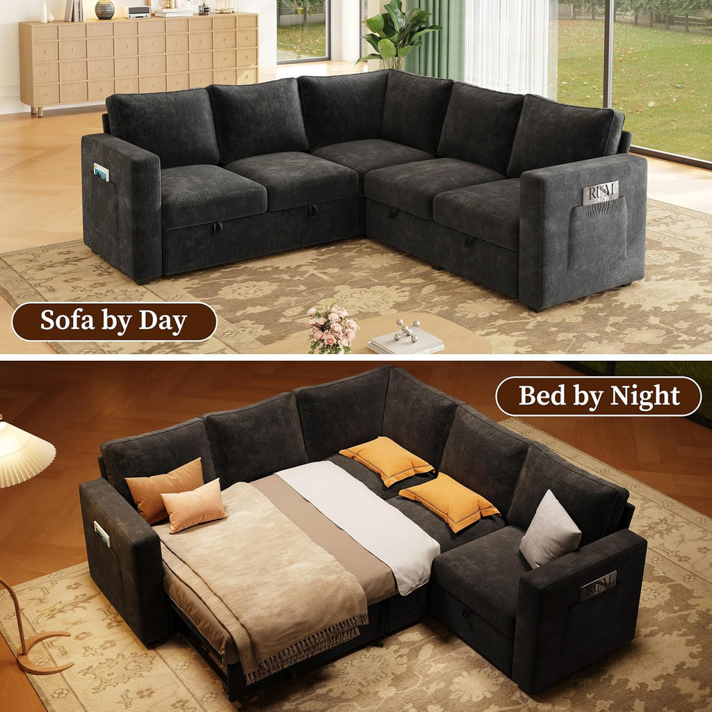 83.5" Sectional Sleeper Sofa with Pull Out Couch, Modern 5 Seat L Shaped Modular Couch