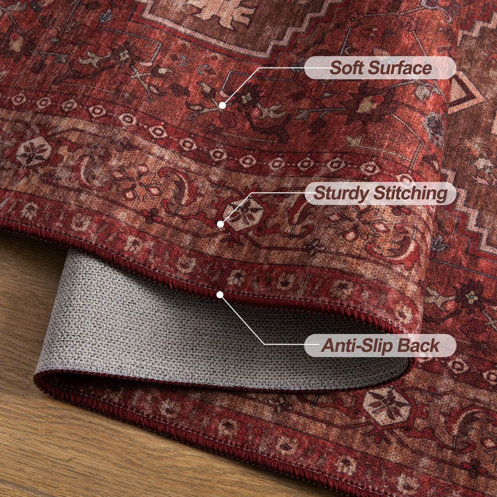 Red Oriental 2x5 Washable Runner Rug s, Non Slip Runner