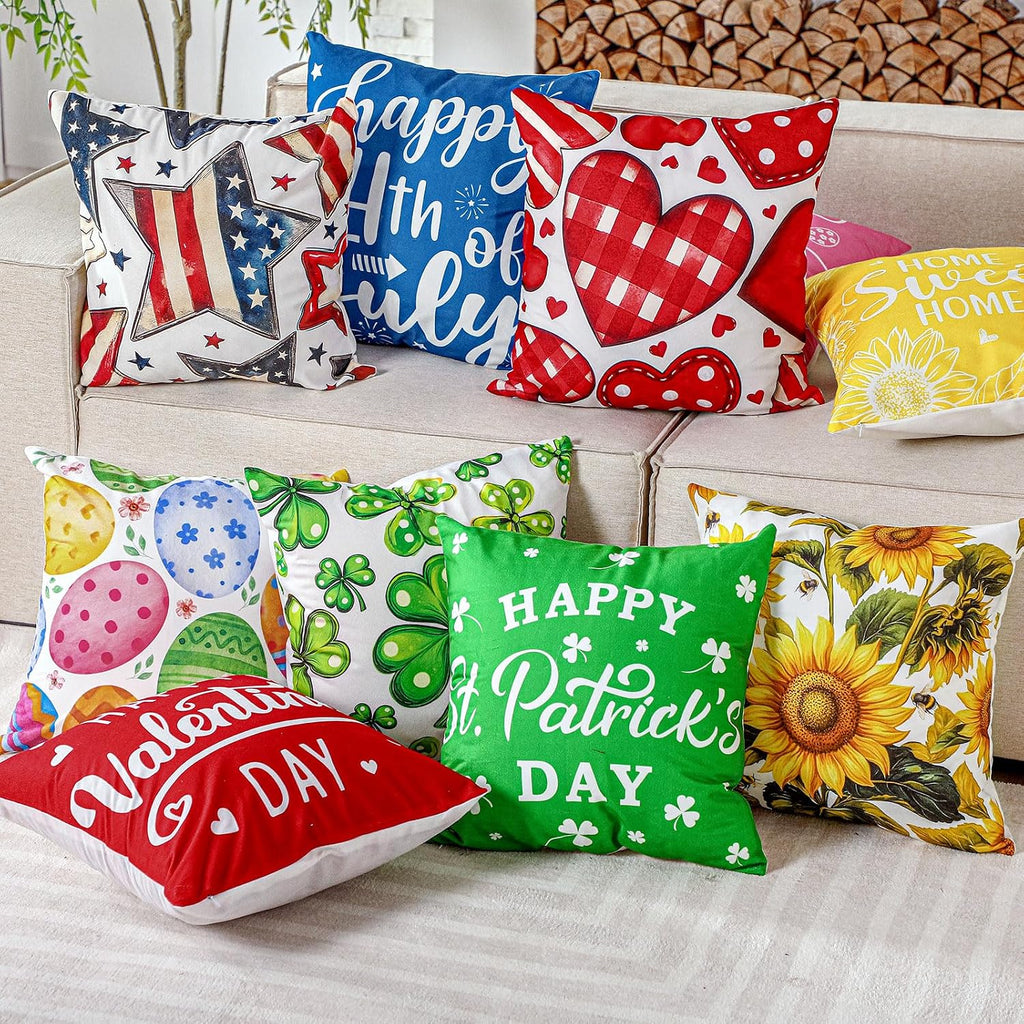 Holiday Pillow Covers 18 x 18 Summer Pillow Cover 4th of July Fall Pillowcase Decorative Seasonal Cushion Case - Set of 20