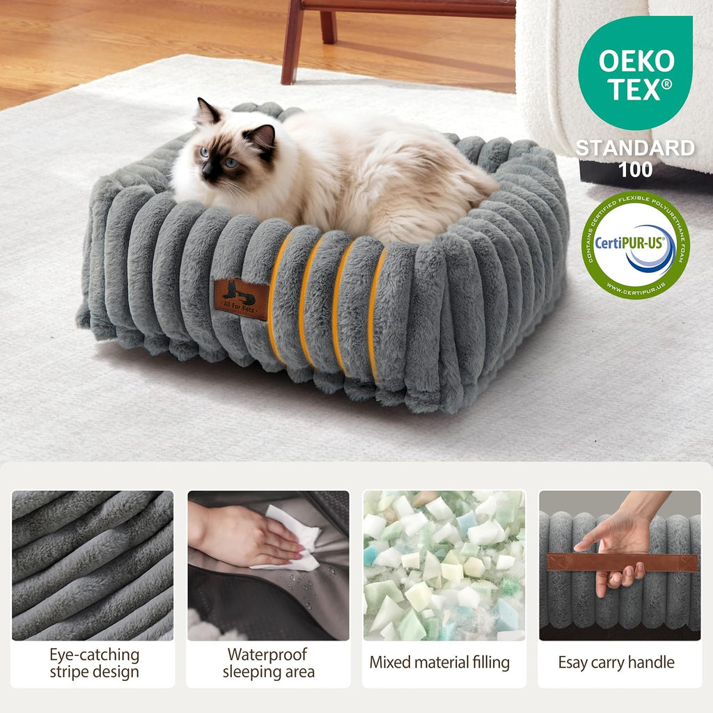 Cute Dog Bed for Small Dogs & Cats, Washable Fluffy Cat Beds for Indoor Cats, Rectangle Orthopedic Memory Foam Puppy
