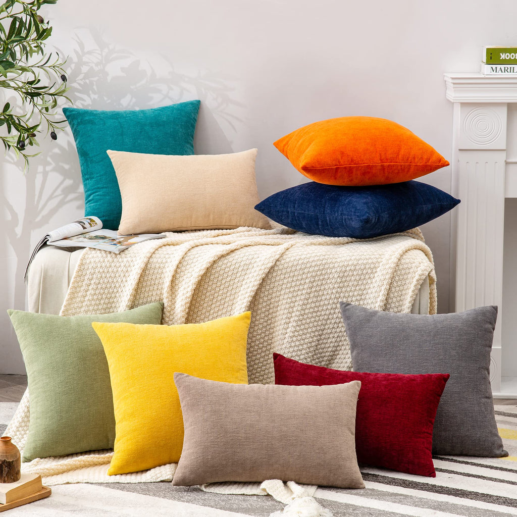 Decorative Square Throw Pillow Covers 22"x22" Inch Set of 2, Super Soft Chenille Pillows Farmhouse Fall Pillowcase