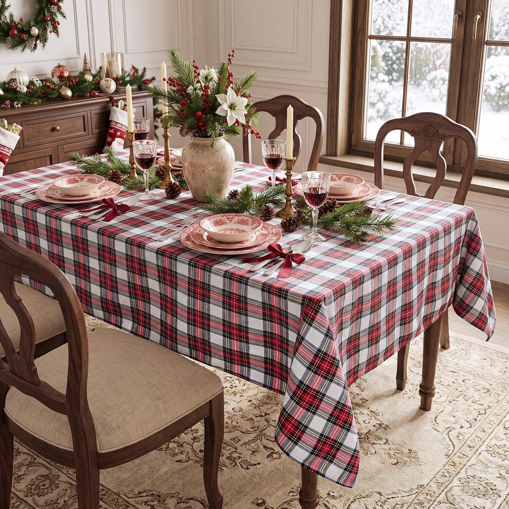 Christmas Checkered Tablecloth Rectangle, Red White, 60 x 84