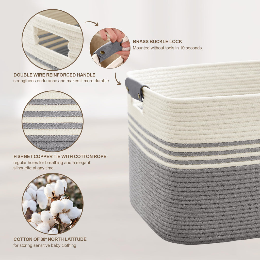 45L Small Woven Laundry Basket Hamper with Leather Handles,Grey