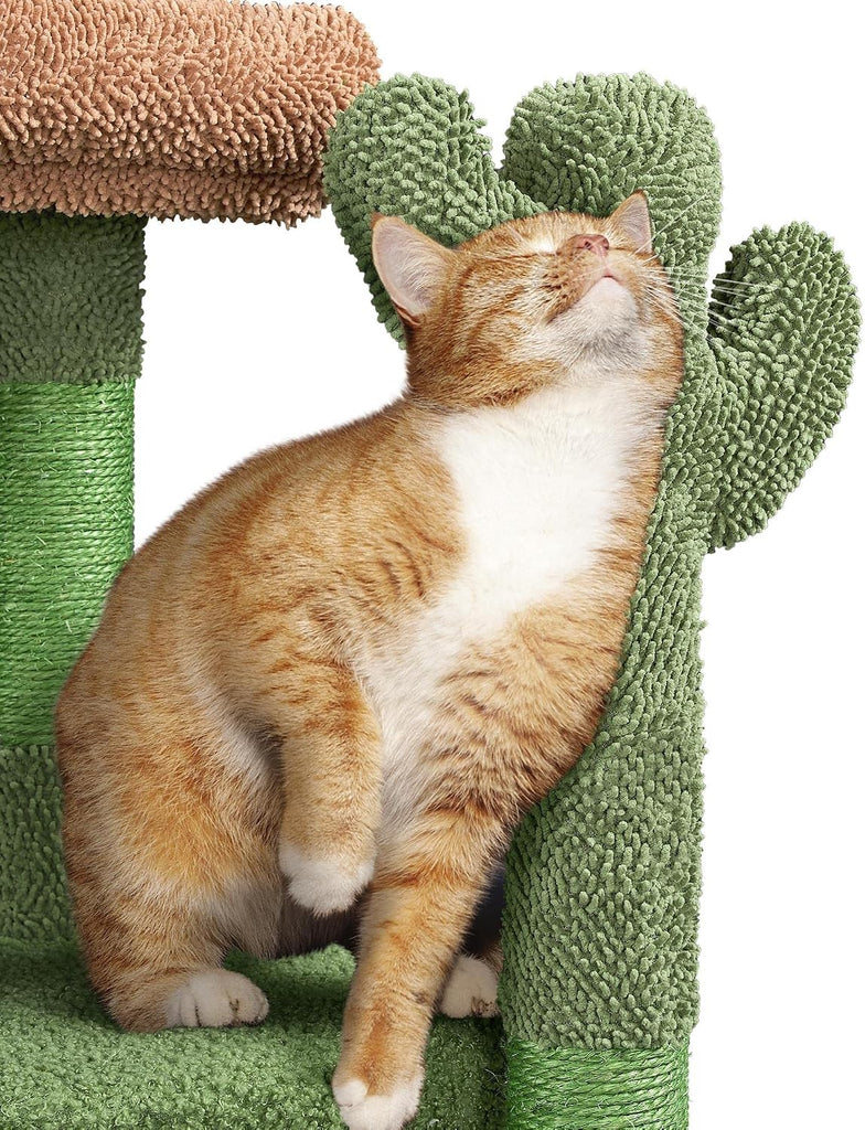 42in Green Cactus Cat Tree Tower with Scratching Posts and Condo