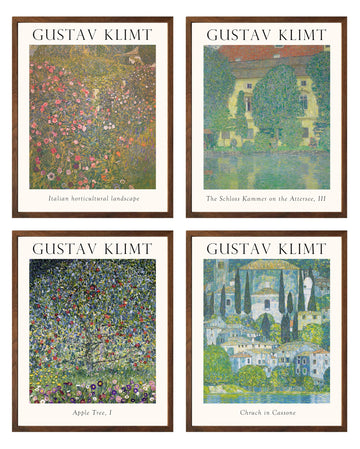 Set Of 4 Gustav Klimt Wall Art Prints - 8x10 Framed Nature Artwork Wall Decor Famous Paintings Reproductions Living