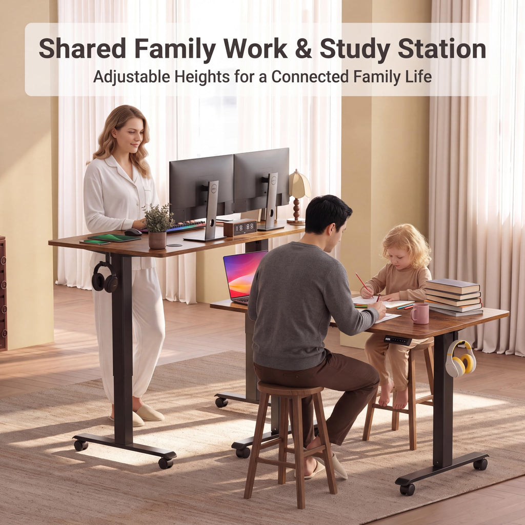 Electric Adjustable Height Standing Desk, 55×24 Inches Sit Stand Desk with Power Socket, 2 USB Ports, 3 Power