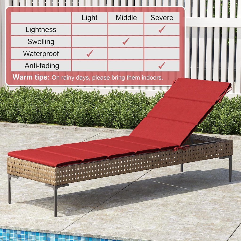 Chaise Lounge Cushion Outdoor Set of 2 72''Lx21''W, Water Resistant Foldable Patio Lounge Chair Cushions with Straps