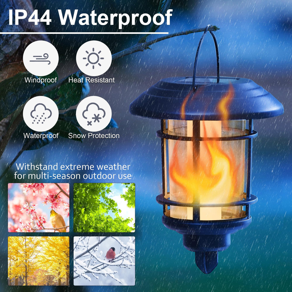4 Pack Solar Flame Wall Lanterns Outdoor, Solar Powered Wall Mounted Sconce Lights, Flickering Flame LED Light Auto